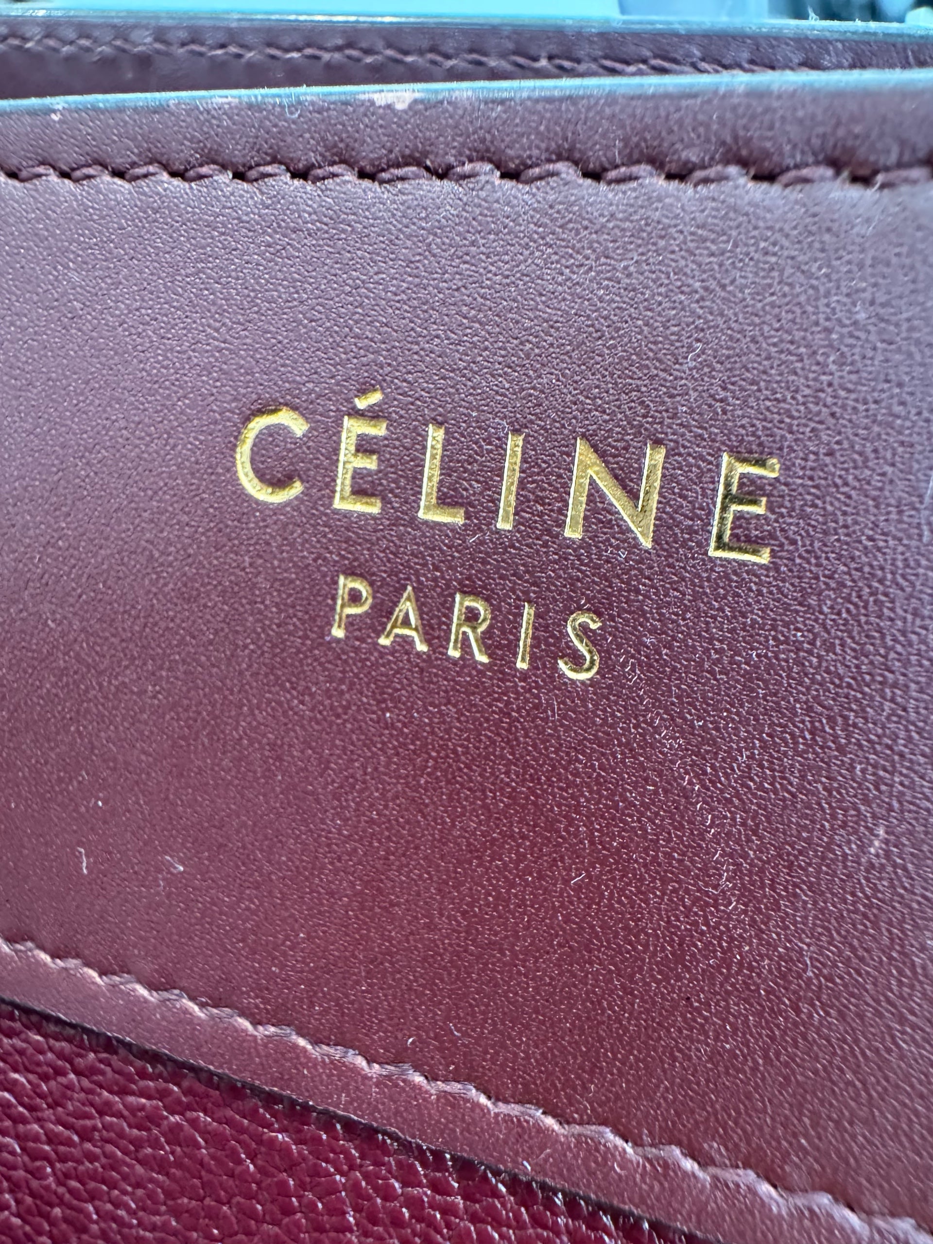 Celine Leather Micro Luggage Bag Burgundy