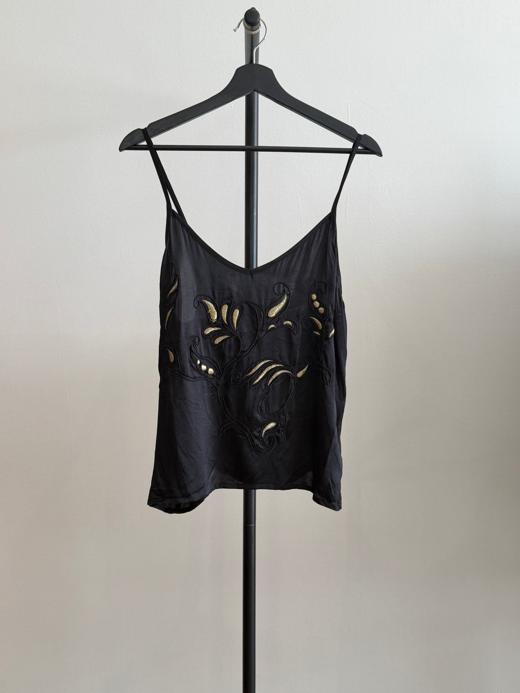 Escada Black Silk Camisole with Embroidery Detail