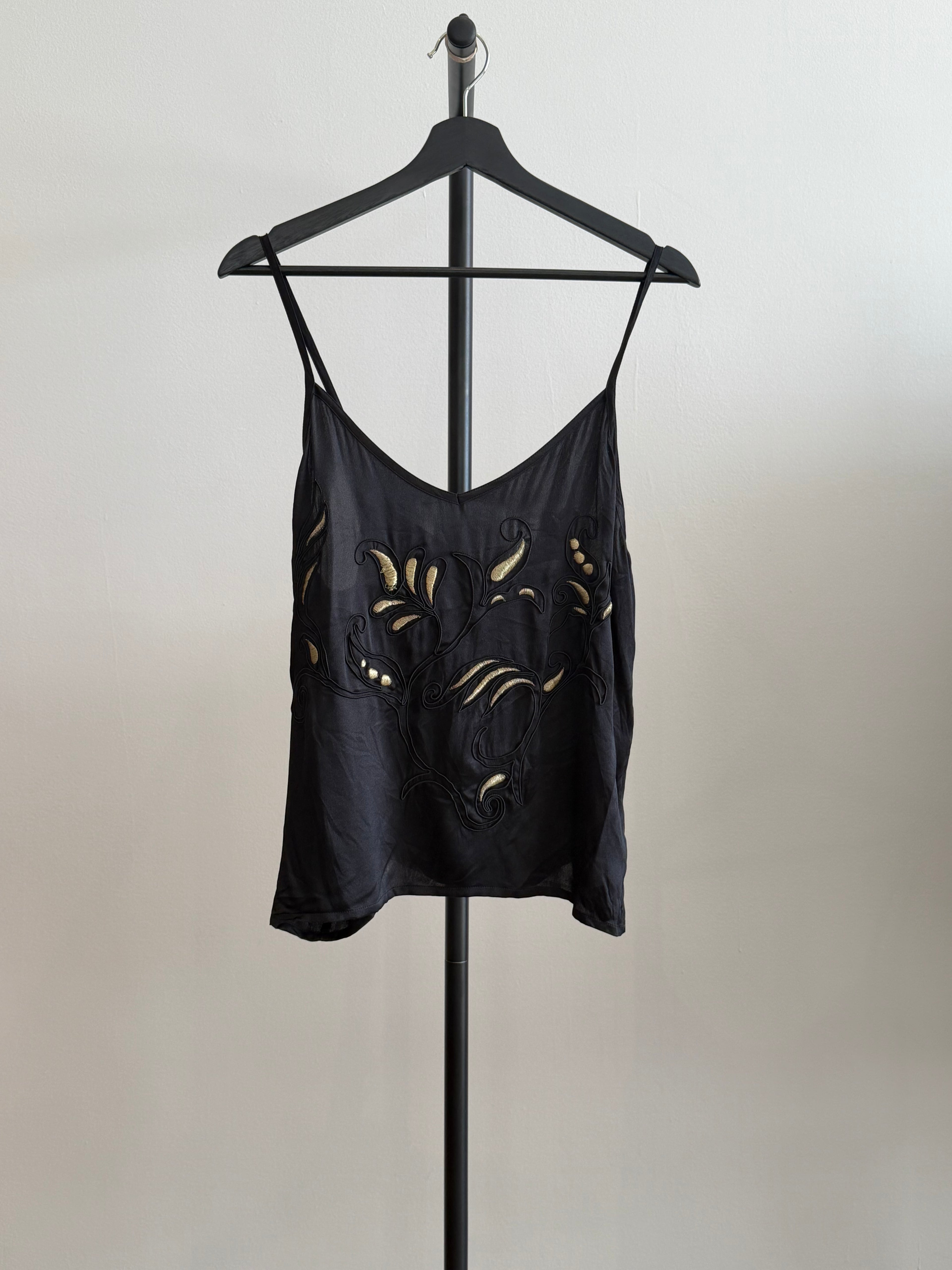 Escada Black Silk Camisole with Embroidery Detail