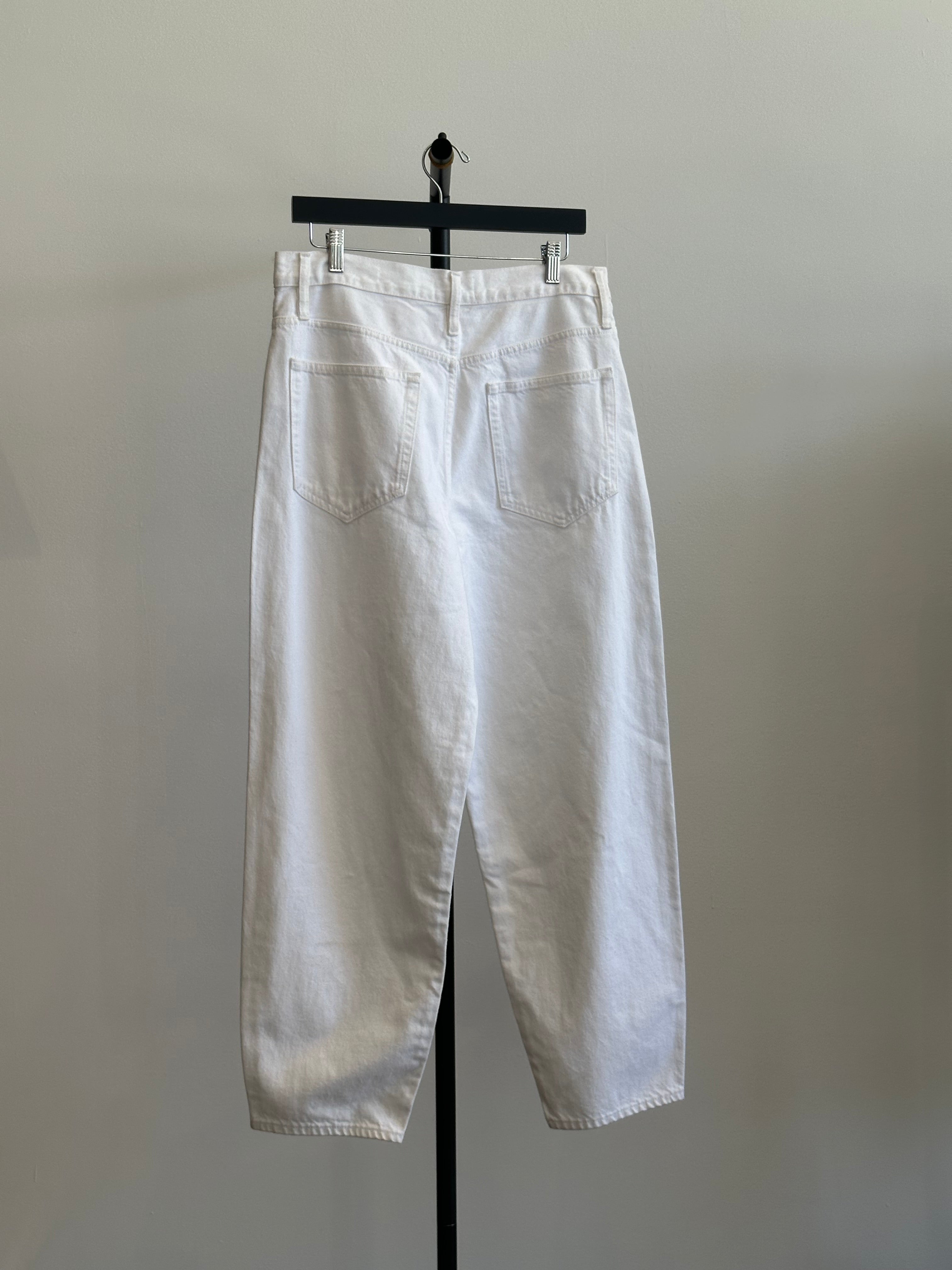 Frame Barrel Leg Jeans, White Denim, Size 30