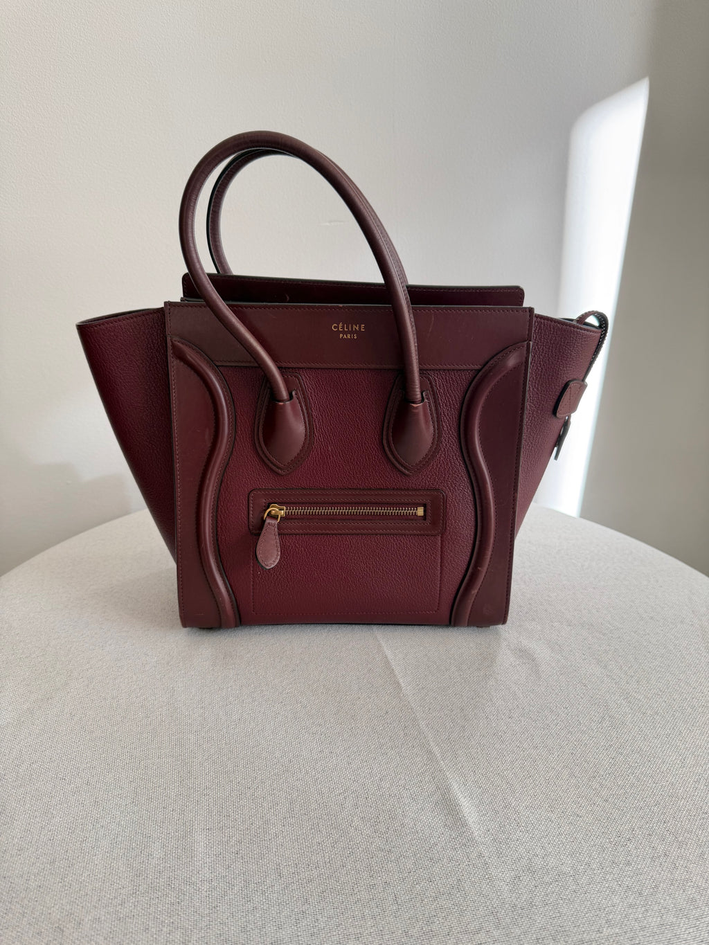 Celine Leather Micro Luggage Bag Burgundy