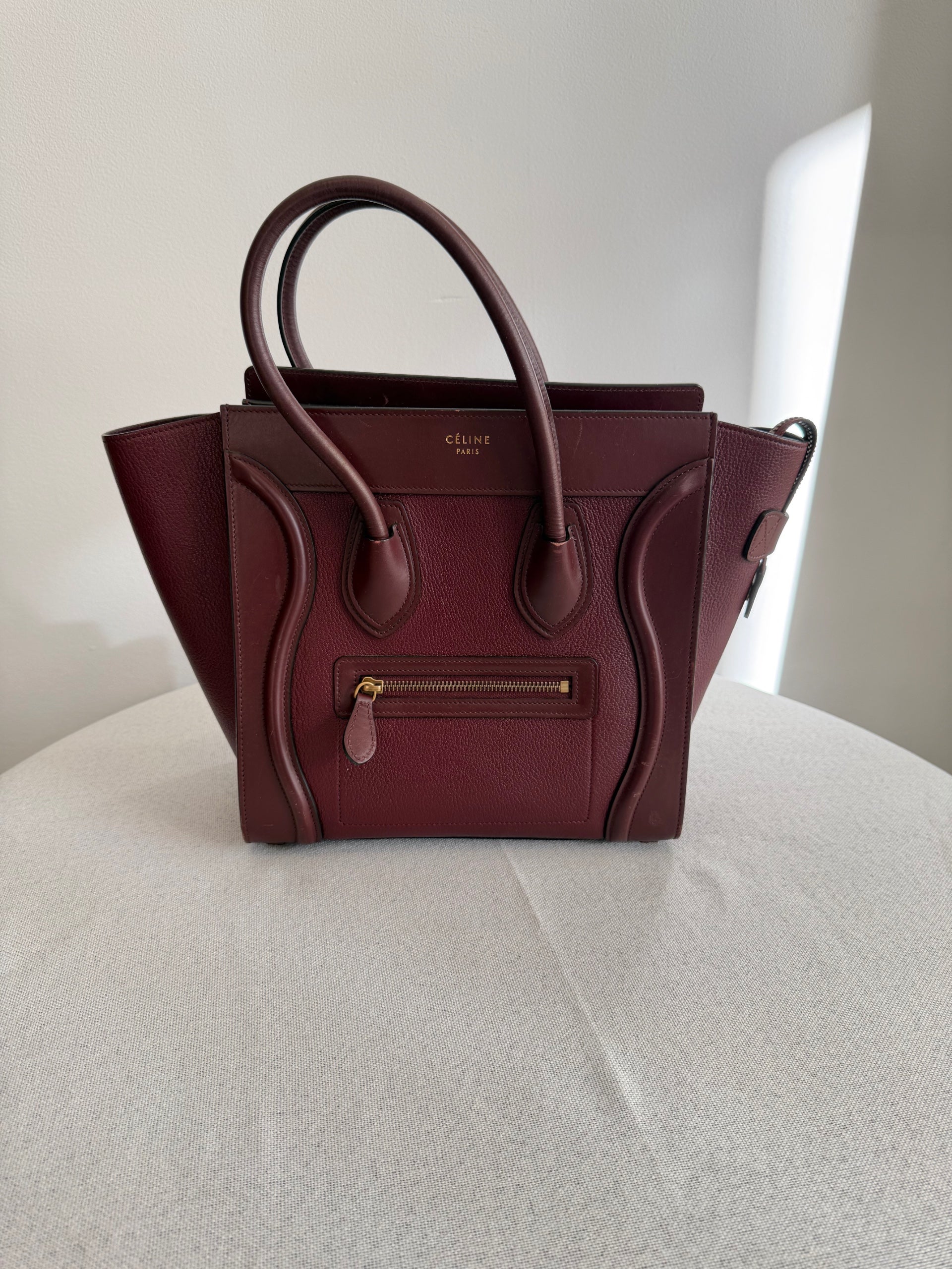 Celine Leather Micro Luggage Bag Burgundy