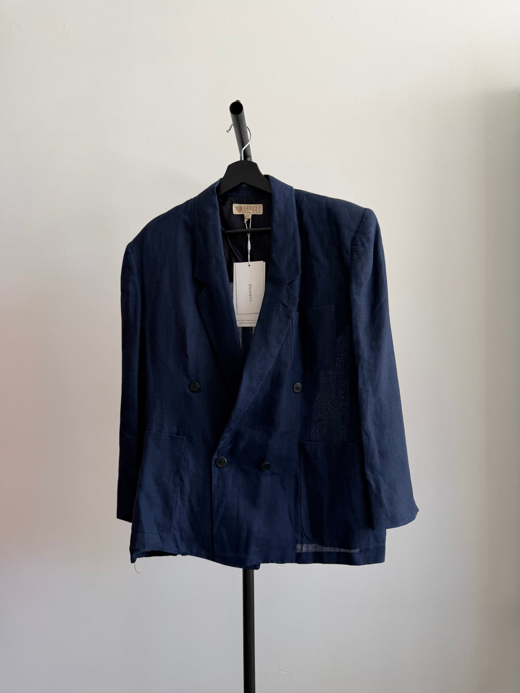 Vintage Gucci Linen Blazer, Pointed Collar, Blue