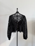 Self-Portrait Black Lace Guipure Puff Sleeve Blouse