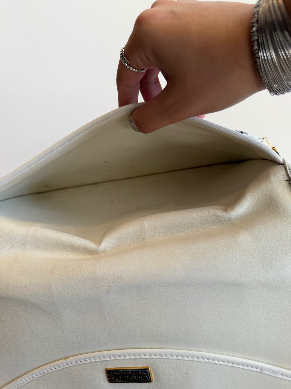 Dior White Foldover Clutch