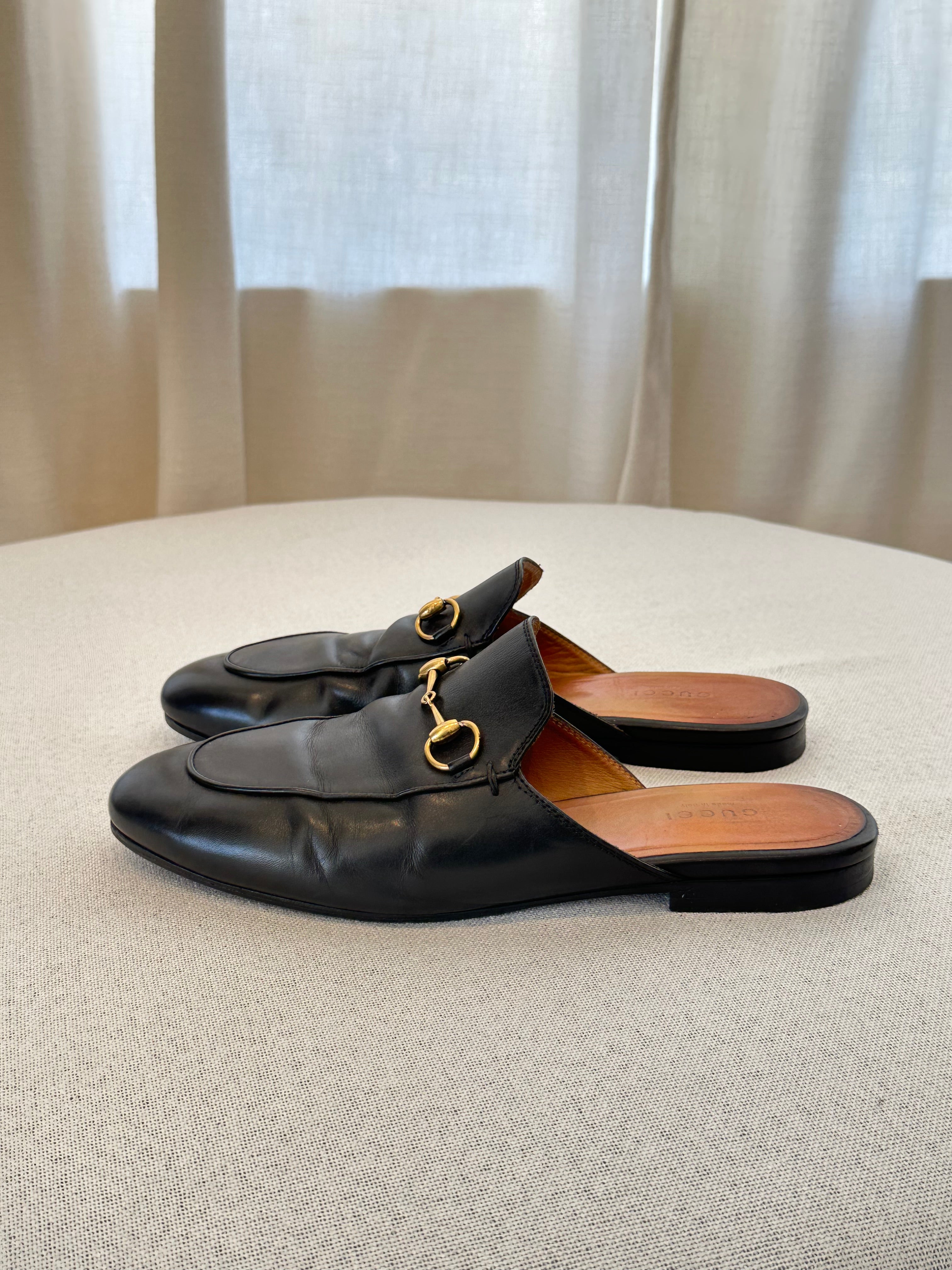Gucci Princetown Leather Mules Sz 8
