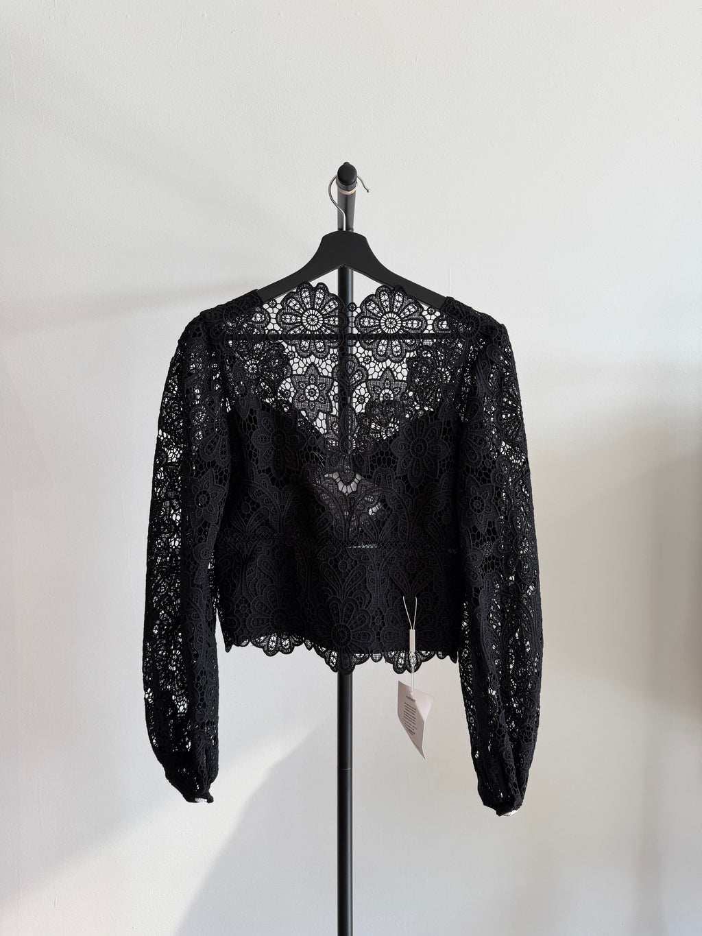 Self-Portrait Black Lace Guipure Puff Sleeve Blouse