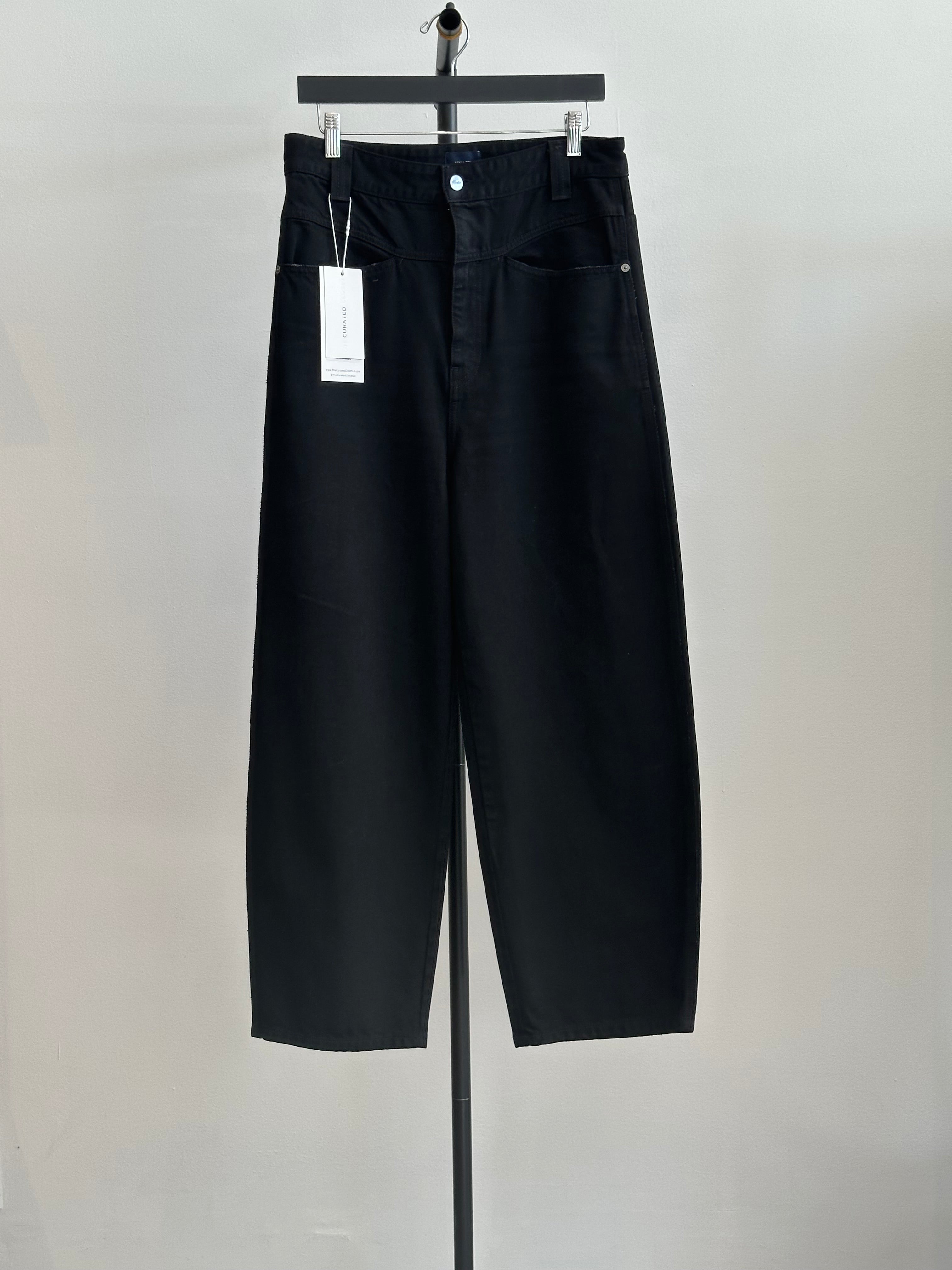 Khaite Pleated Black Denim Jeans, Sz 28