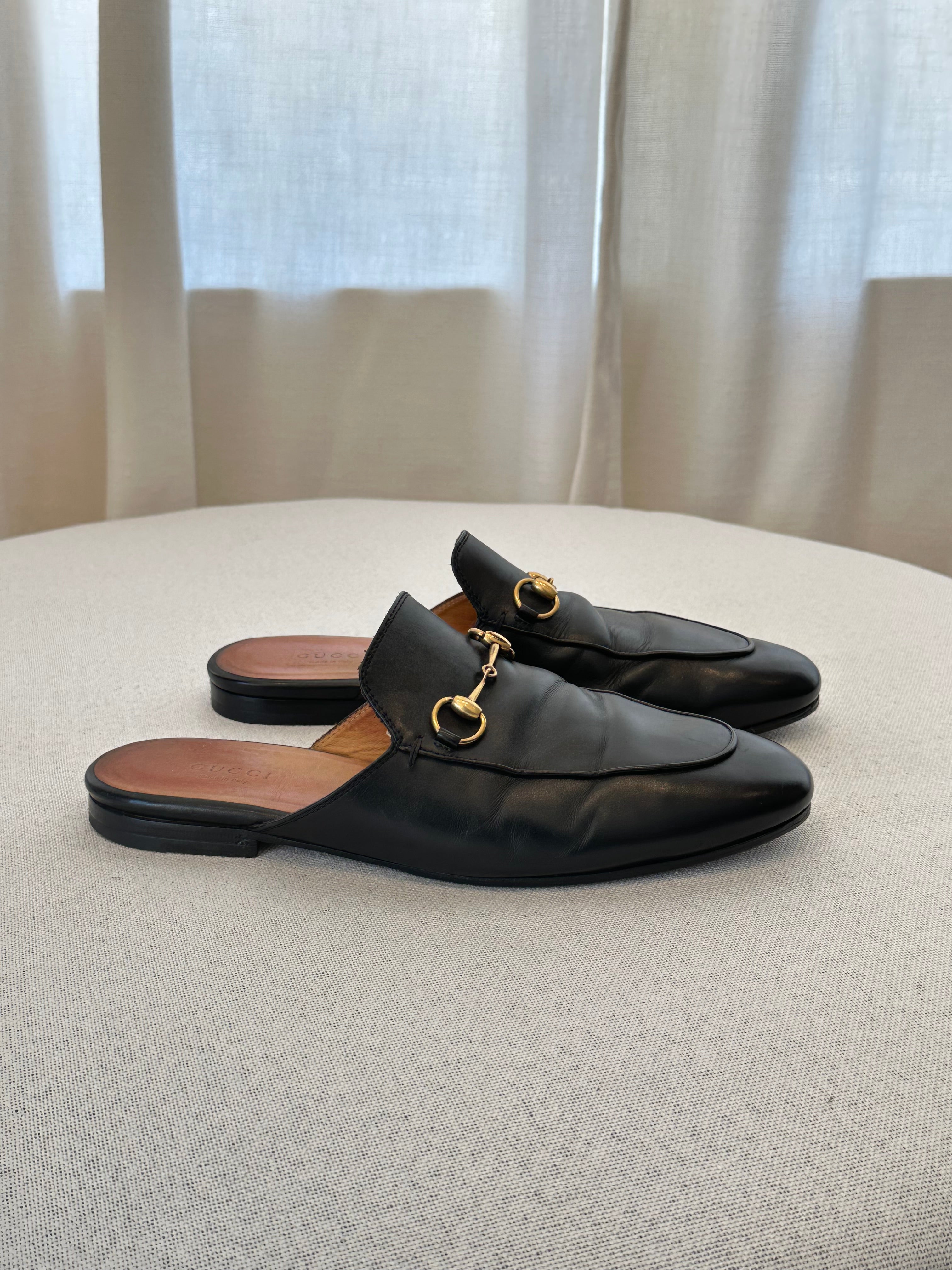 Gucci Princetown Leather Mules Sz 8