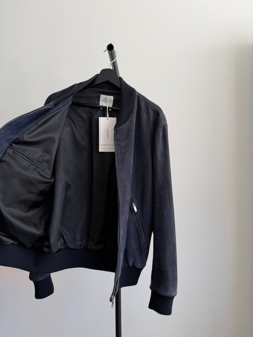 Sandro Suede Blue Bomber Jacket