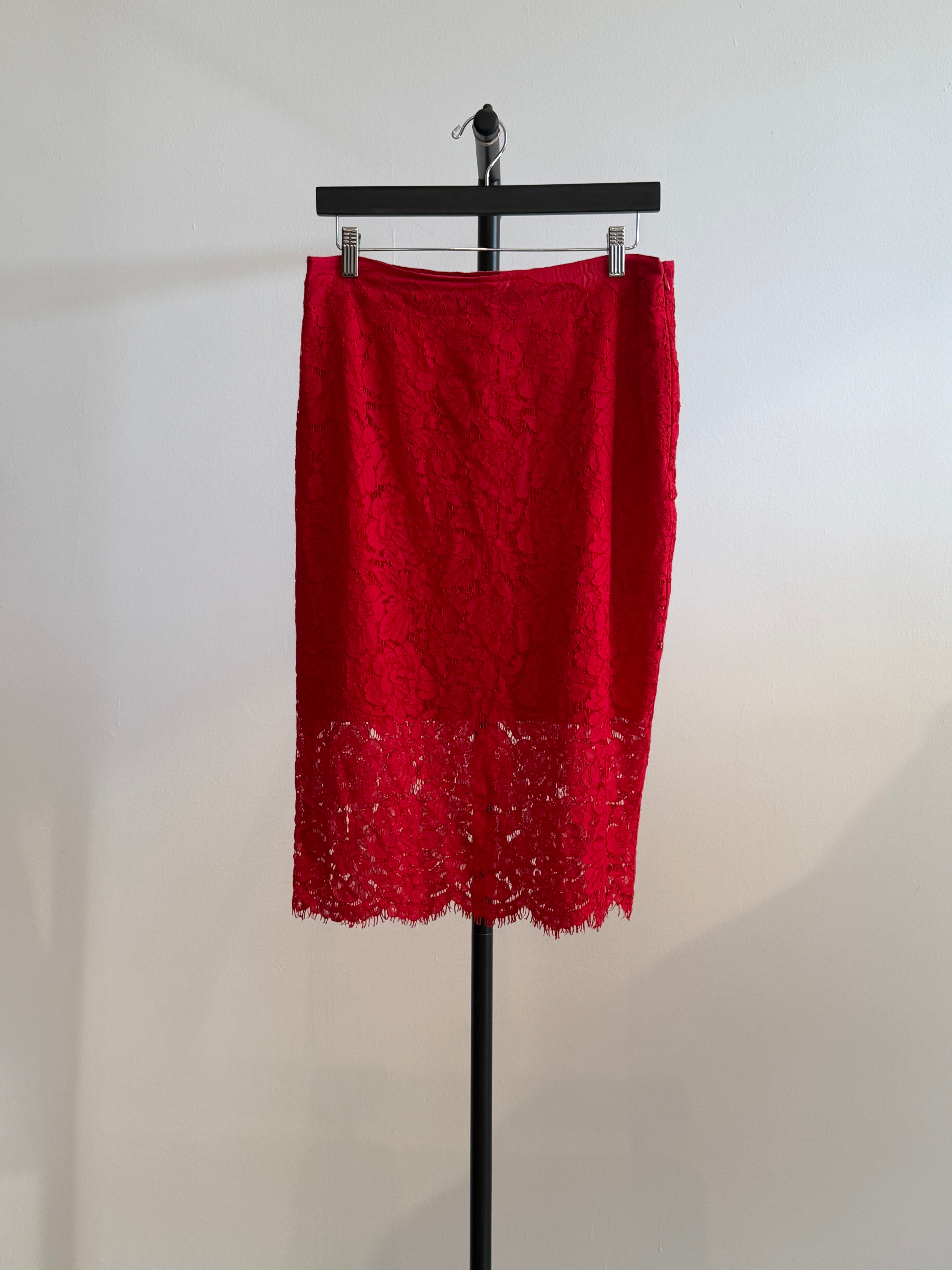 Diane Von Furstenberg Red Lace Skirt
