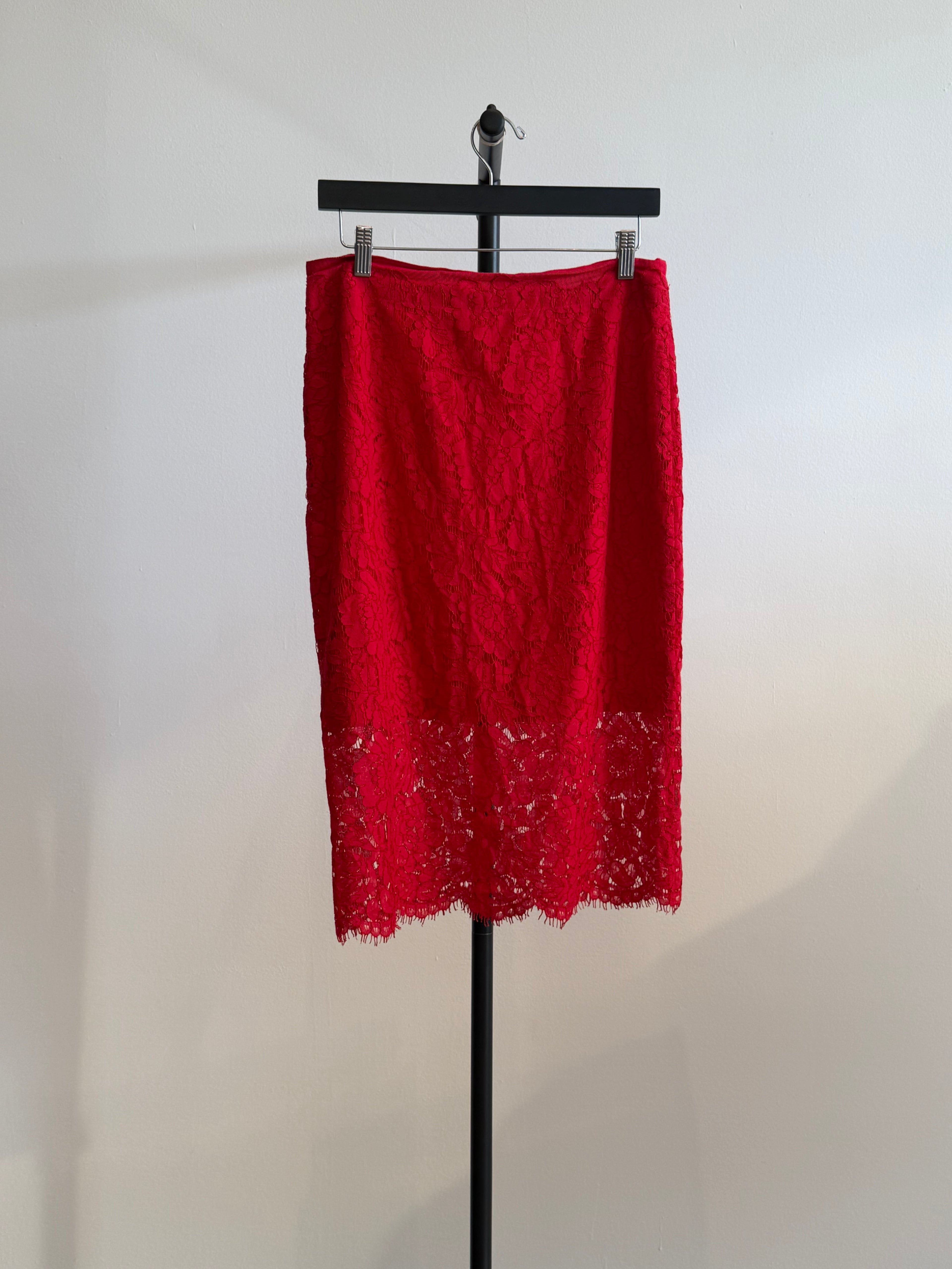 Diane Von Furstenberg Red Lace Skirt