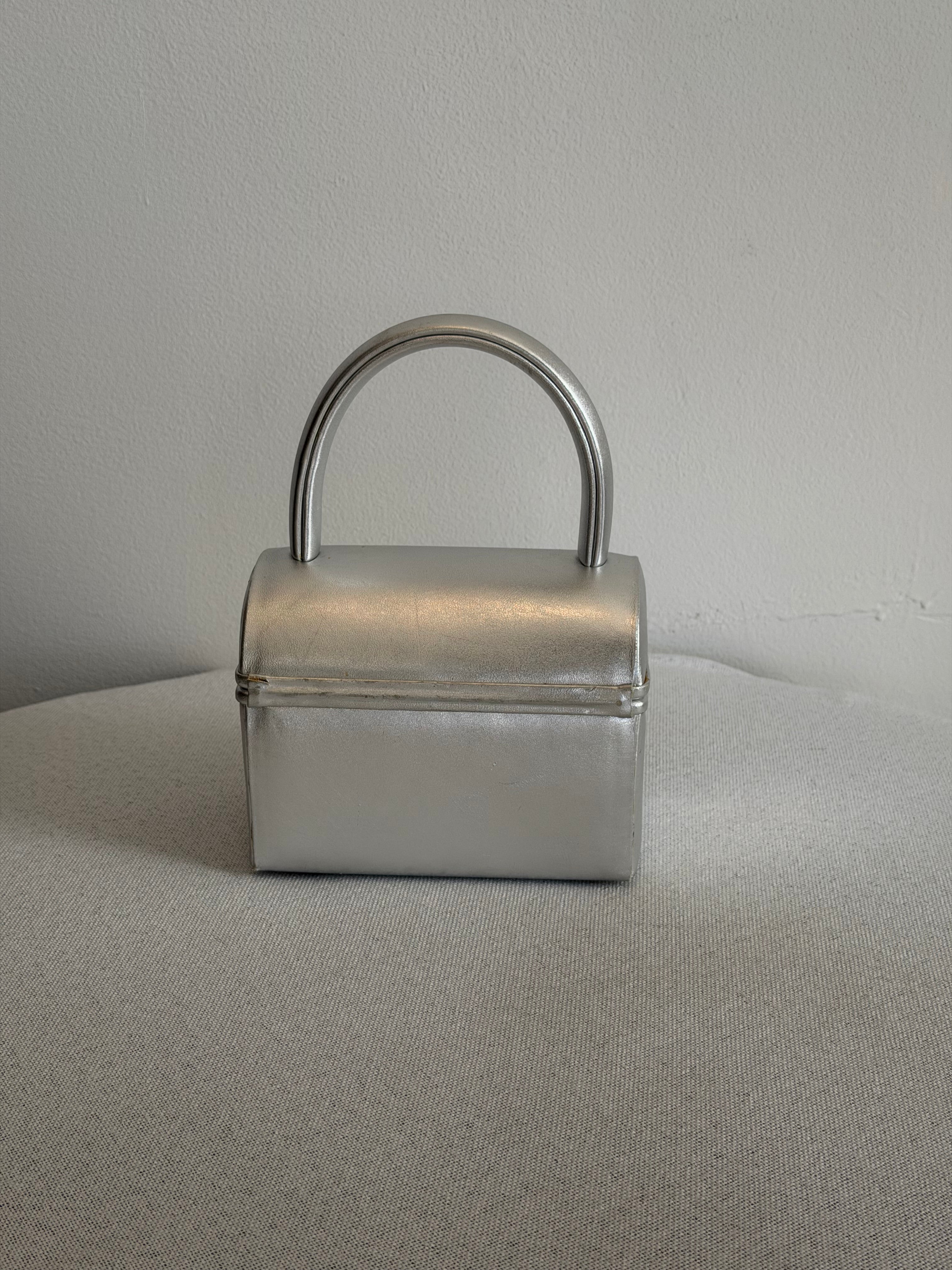 Escada Silver Metallic Mini Box Purse