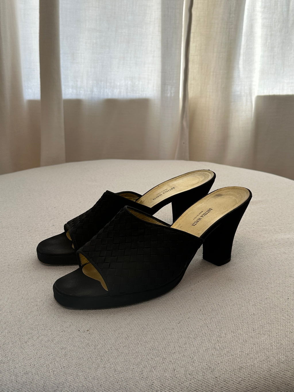 Bottega Veneta Black Satin Slides
