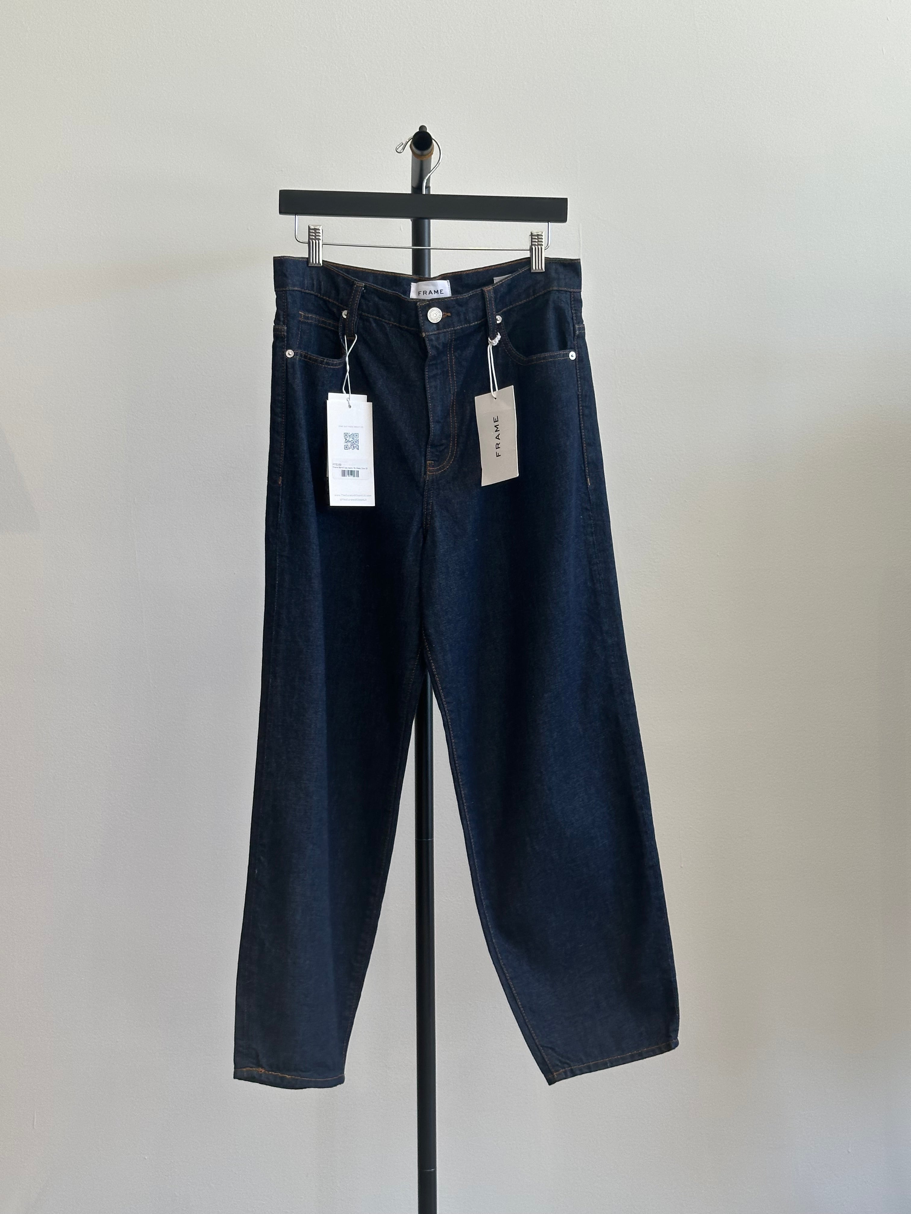 Frame Barrel Leg Jeans, Dk Wash, Size 29