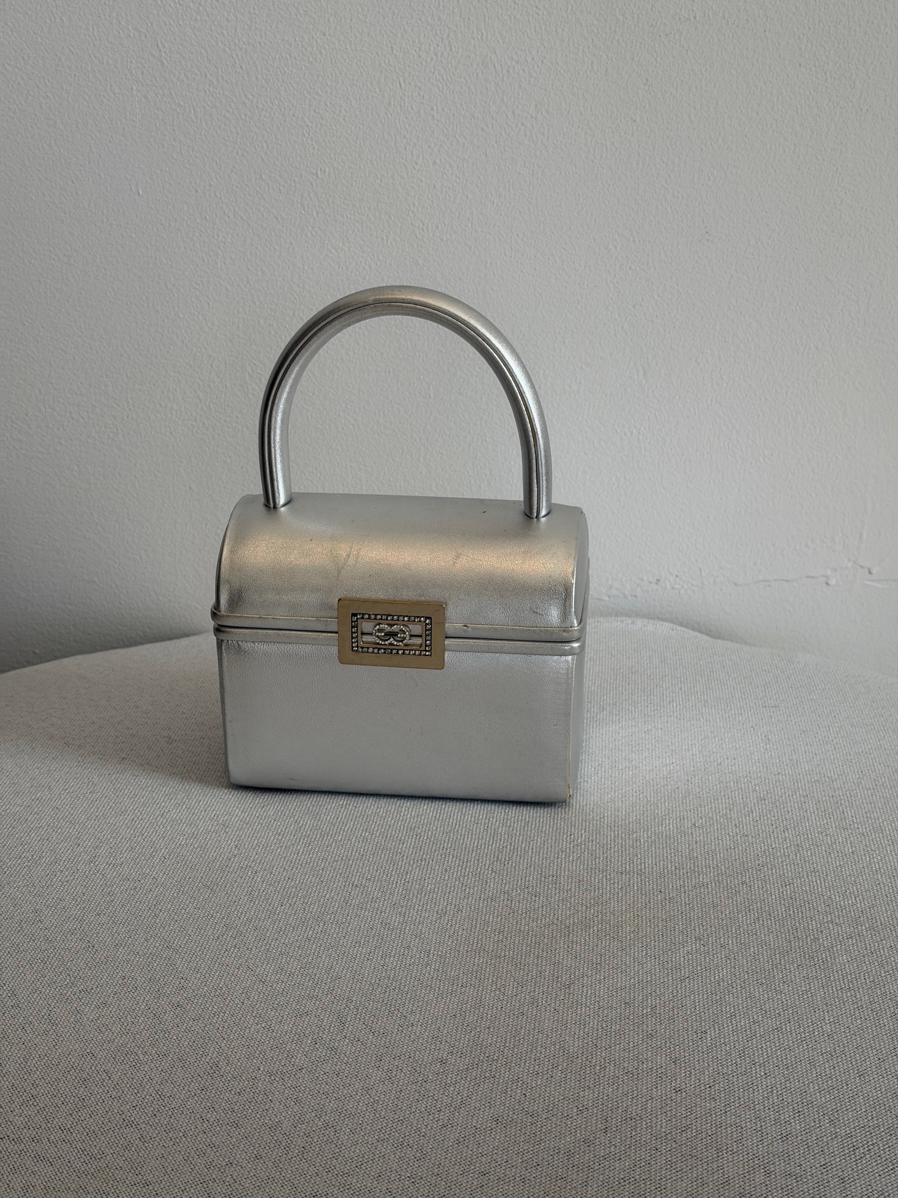 Escada Silver Metallic Mini Box Purse