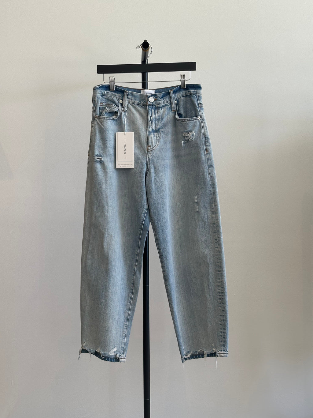 Frame Barrel Leg Jeans, Distressed , Size 29