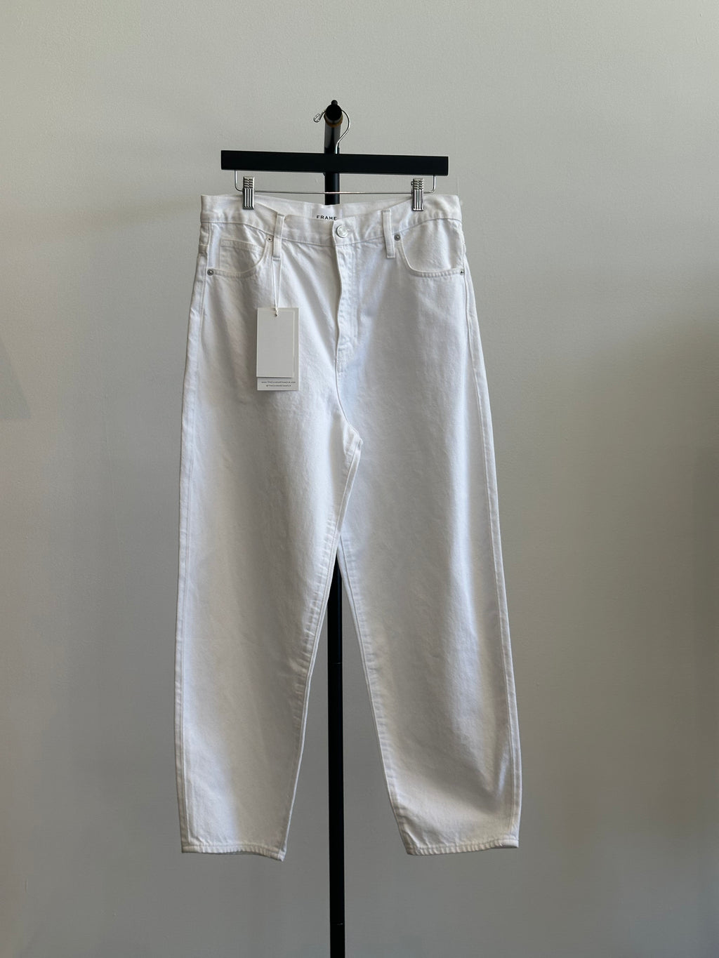 Frame Barrel Leg Jeans, White Denim, Size 30