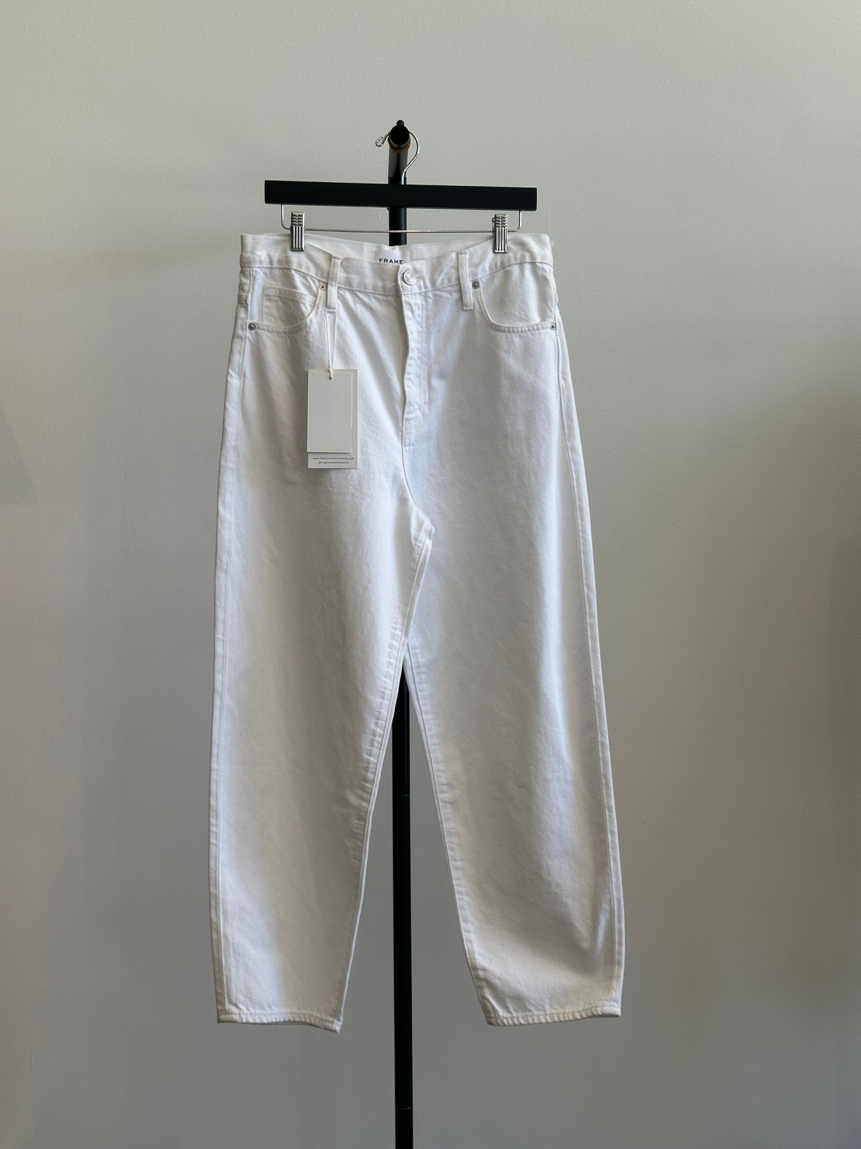 Frame Barrel Leg Jeans, White Denim, Size 30