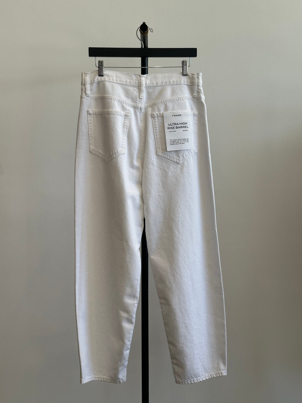 Frame Barrel Leg Jeans, White Denim, Size 29