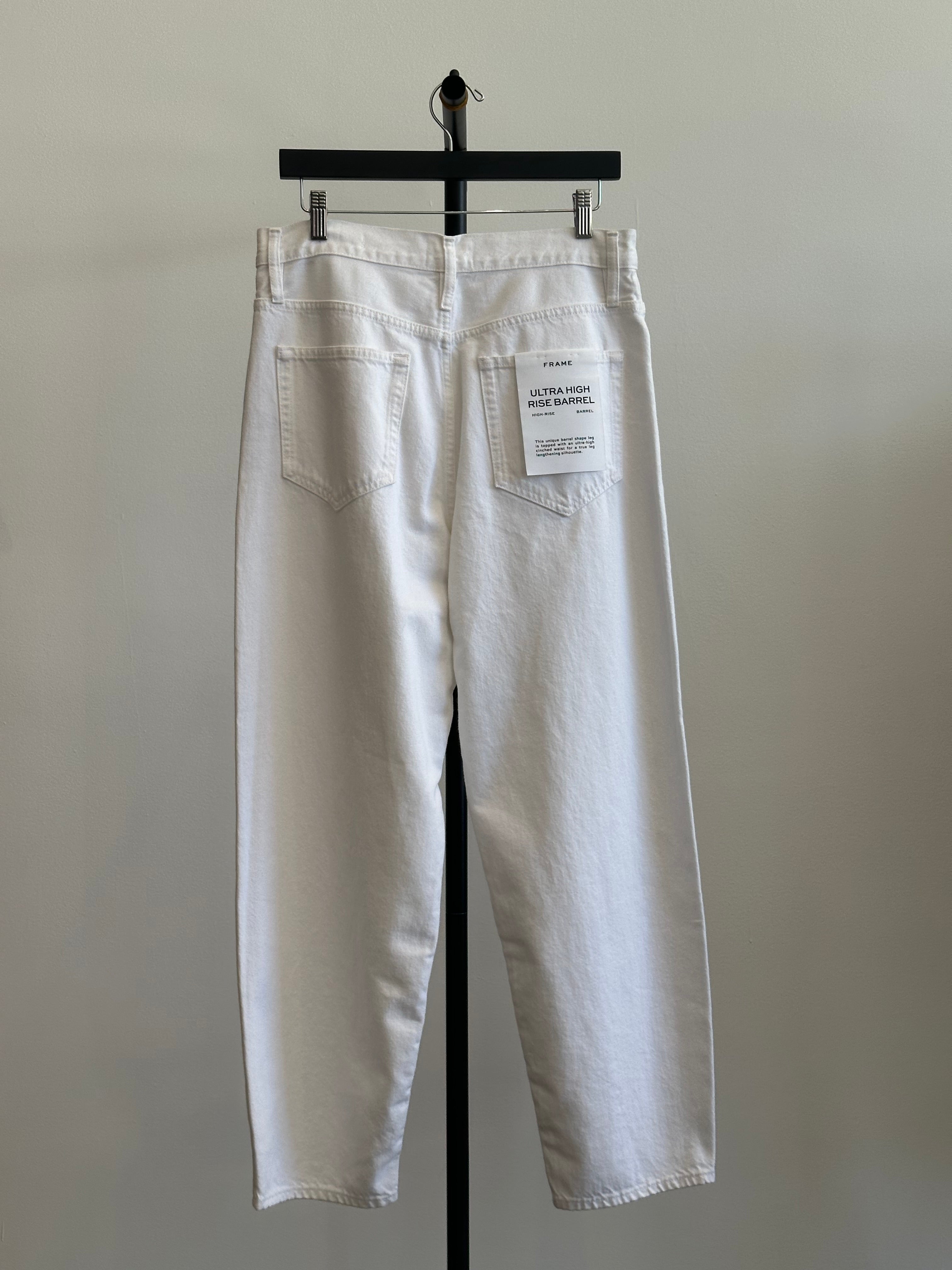 Frame Barrel Leg Jeans, White Denim, Size 29