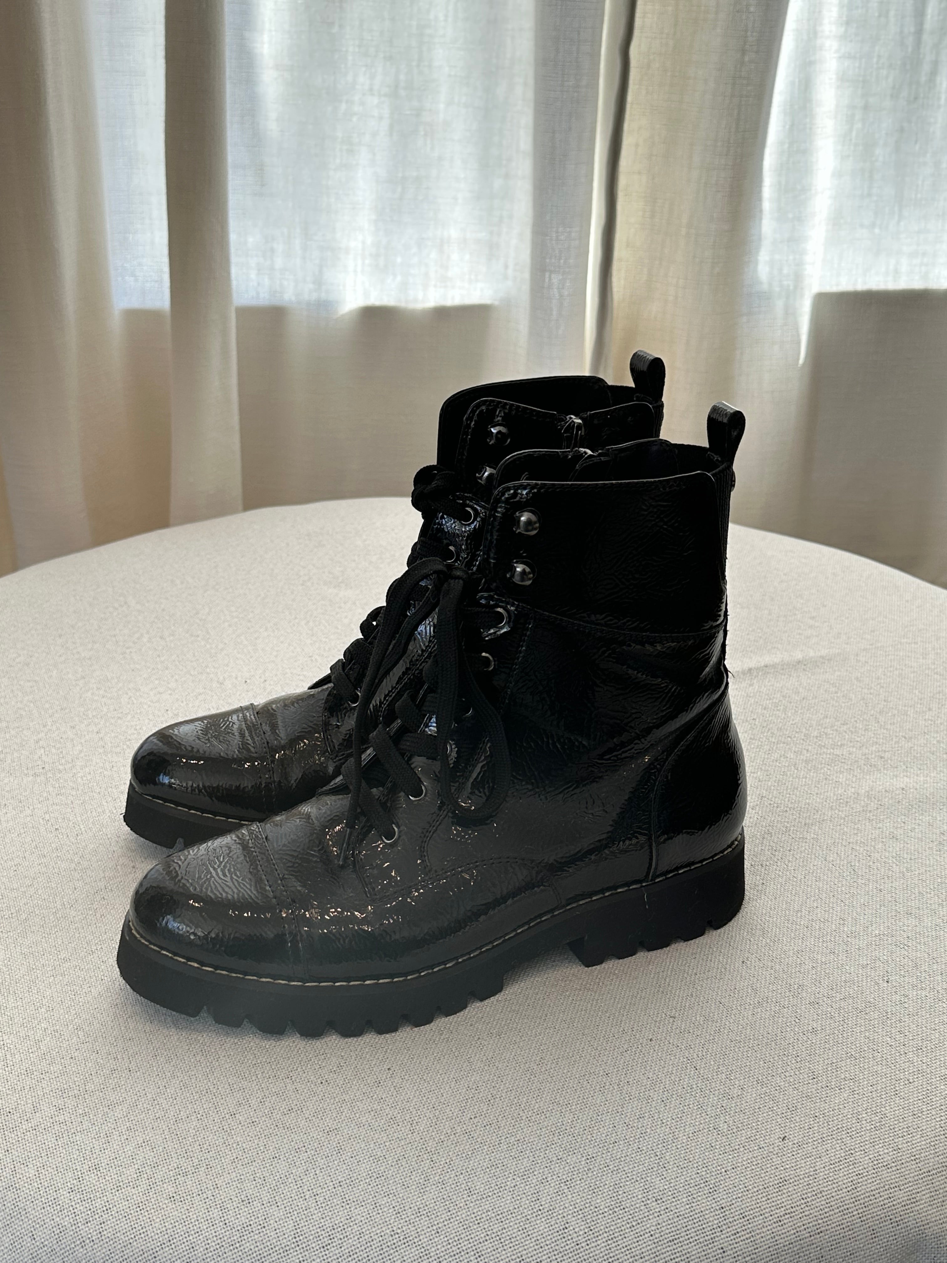 Donald J Pliner Black Combat Boots
