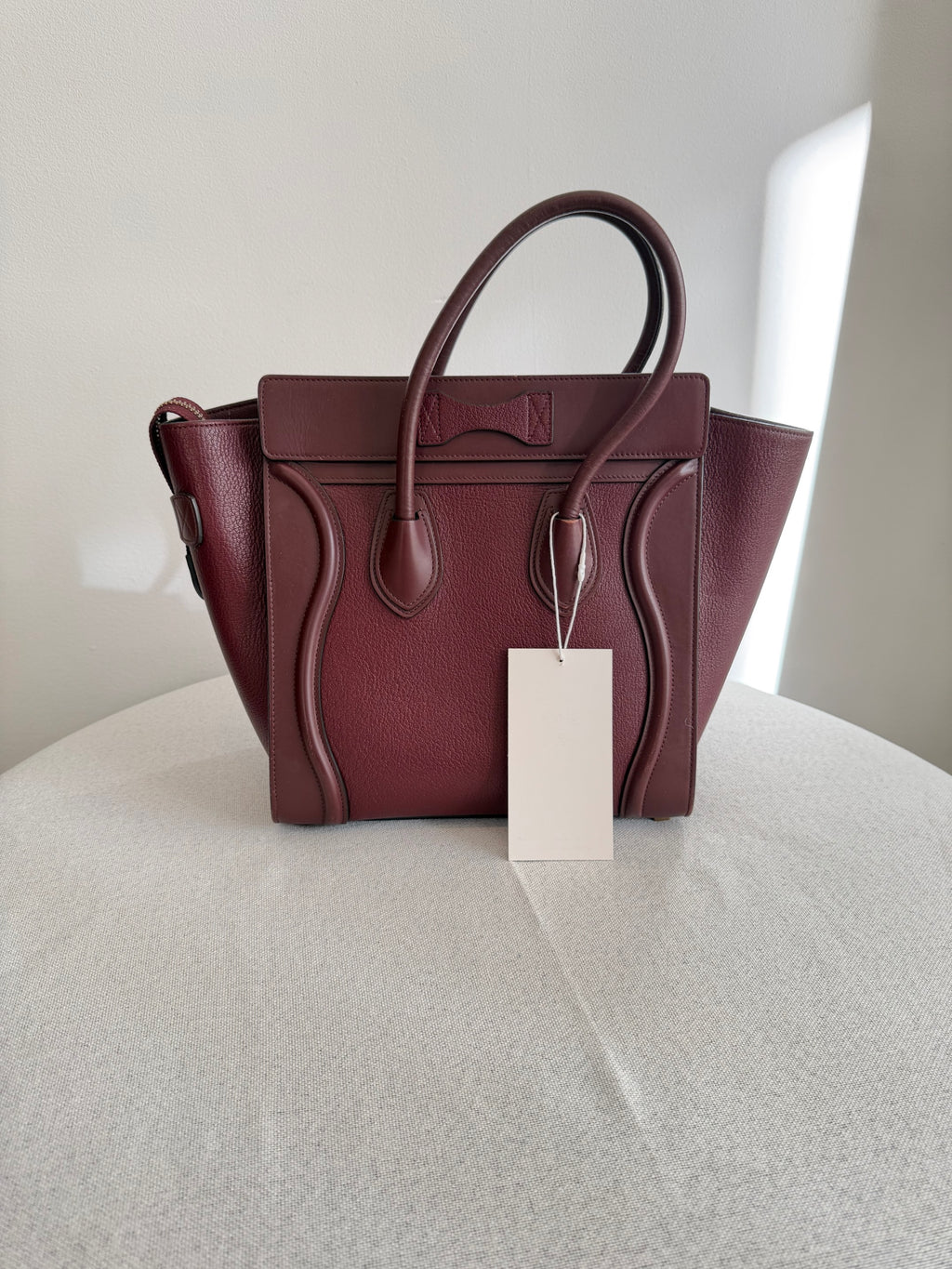 Celine Leather Micro Luggage Bag Burgundy