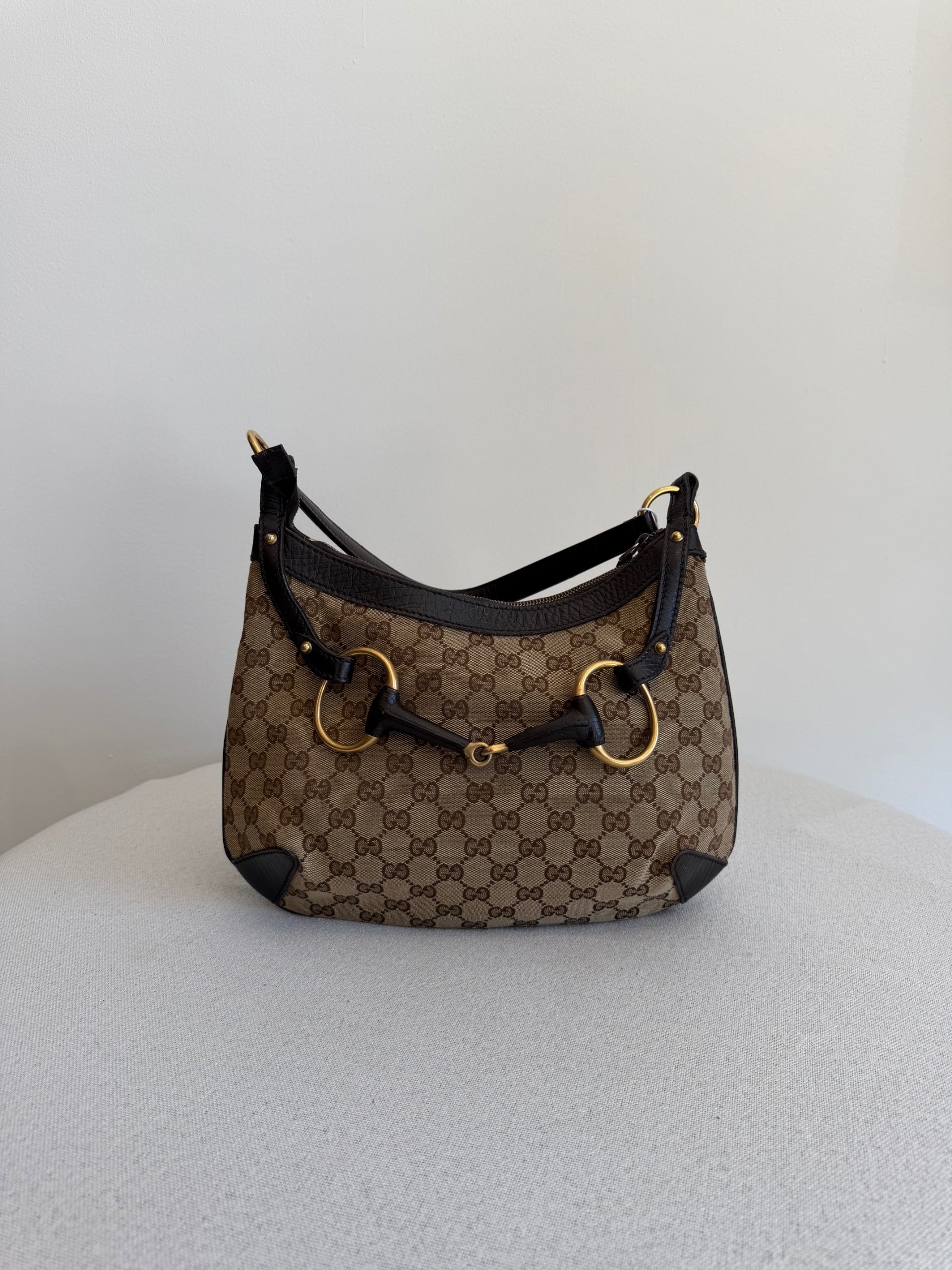 Gucci Canvas Horsebit GG Shoulder Bag