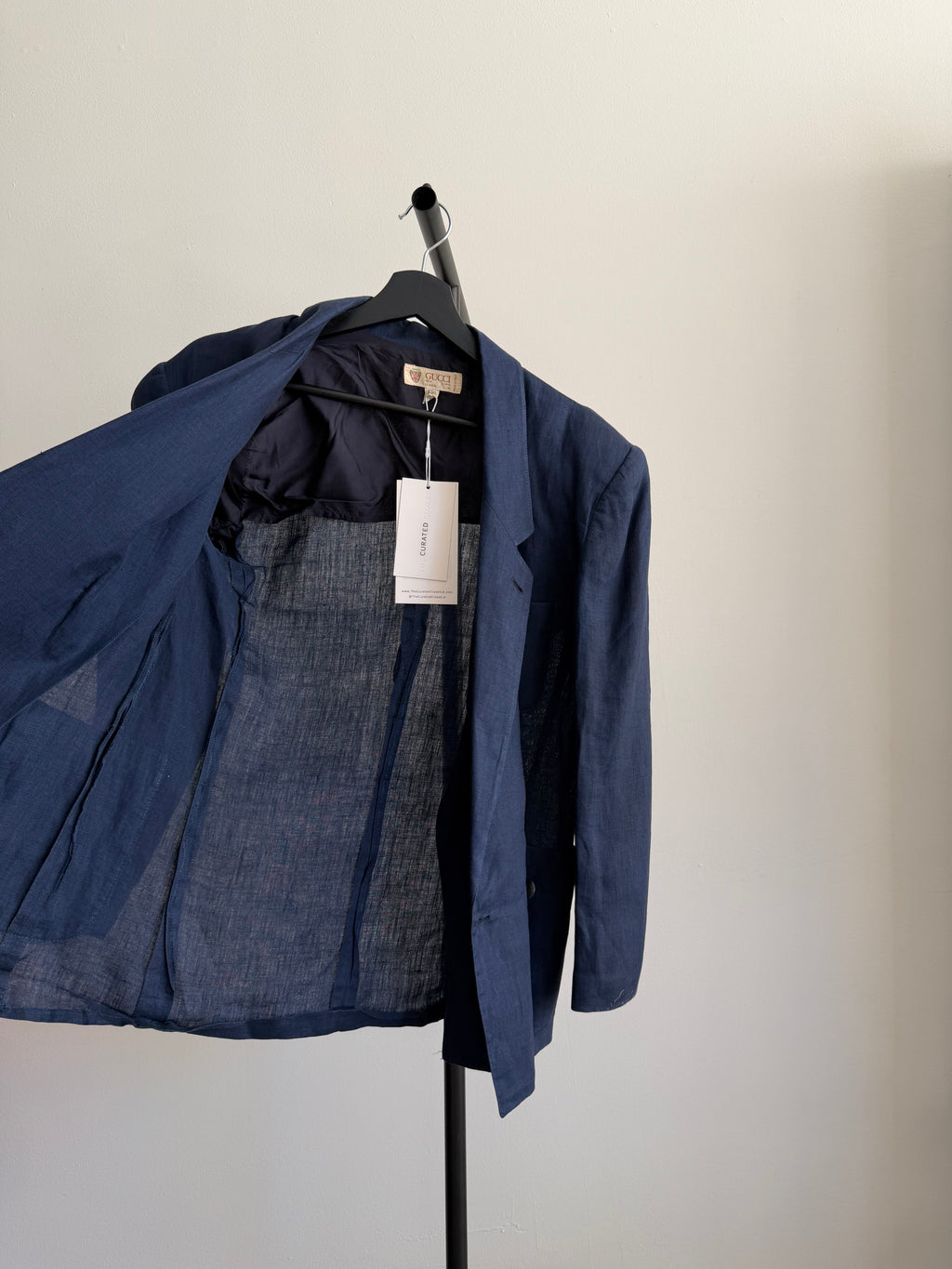 Vintage Gucci Linen Blazer, Pointed Collar, Blue