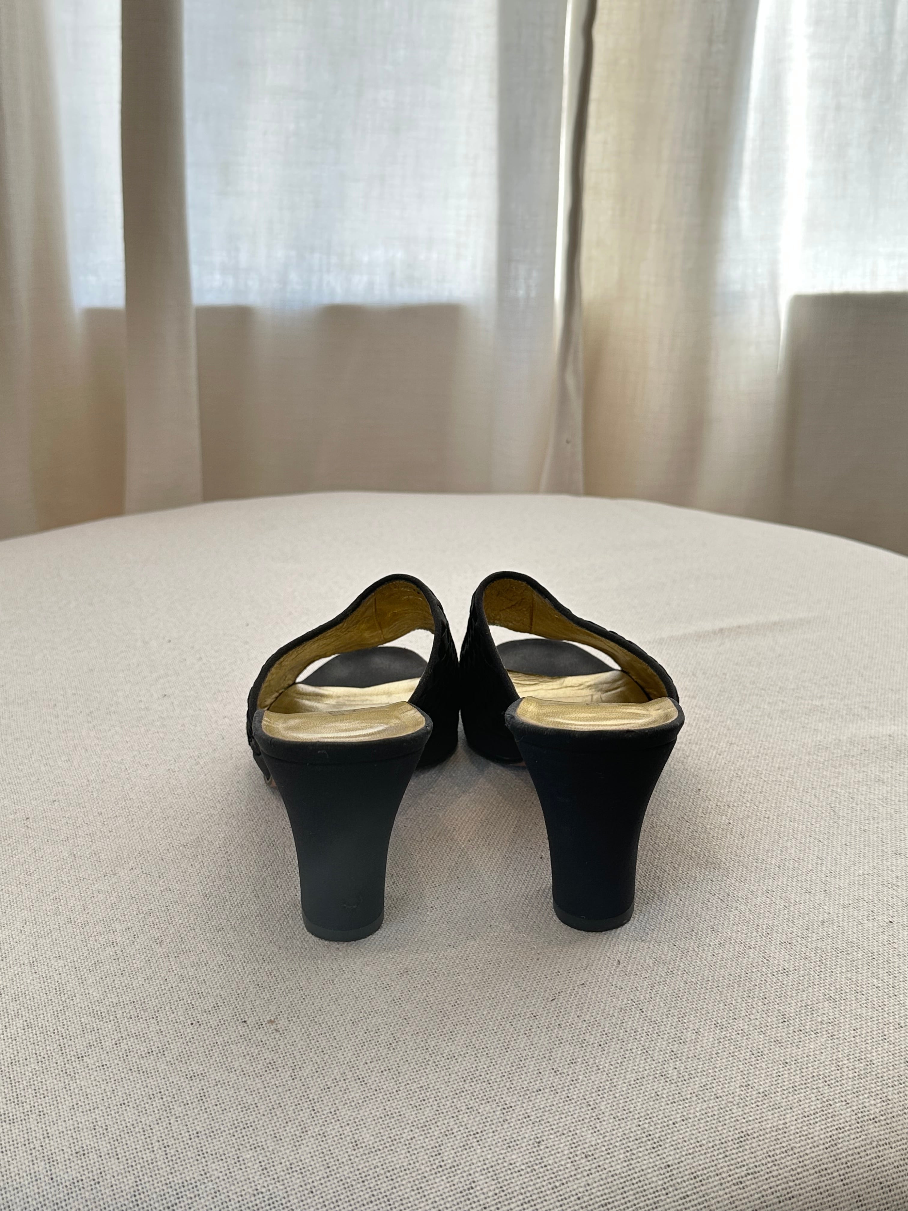 Bottega Veneta Black Satin Slides