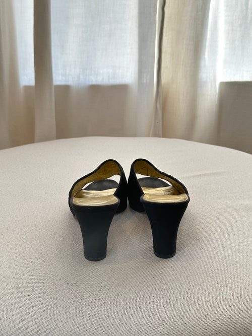 Bottega Veneta Black Satin Slides